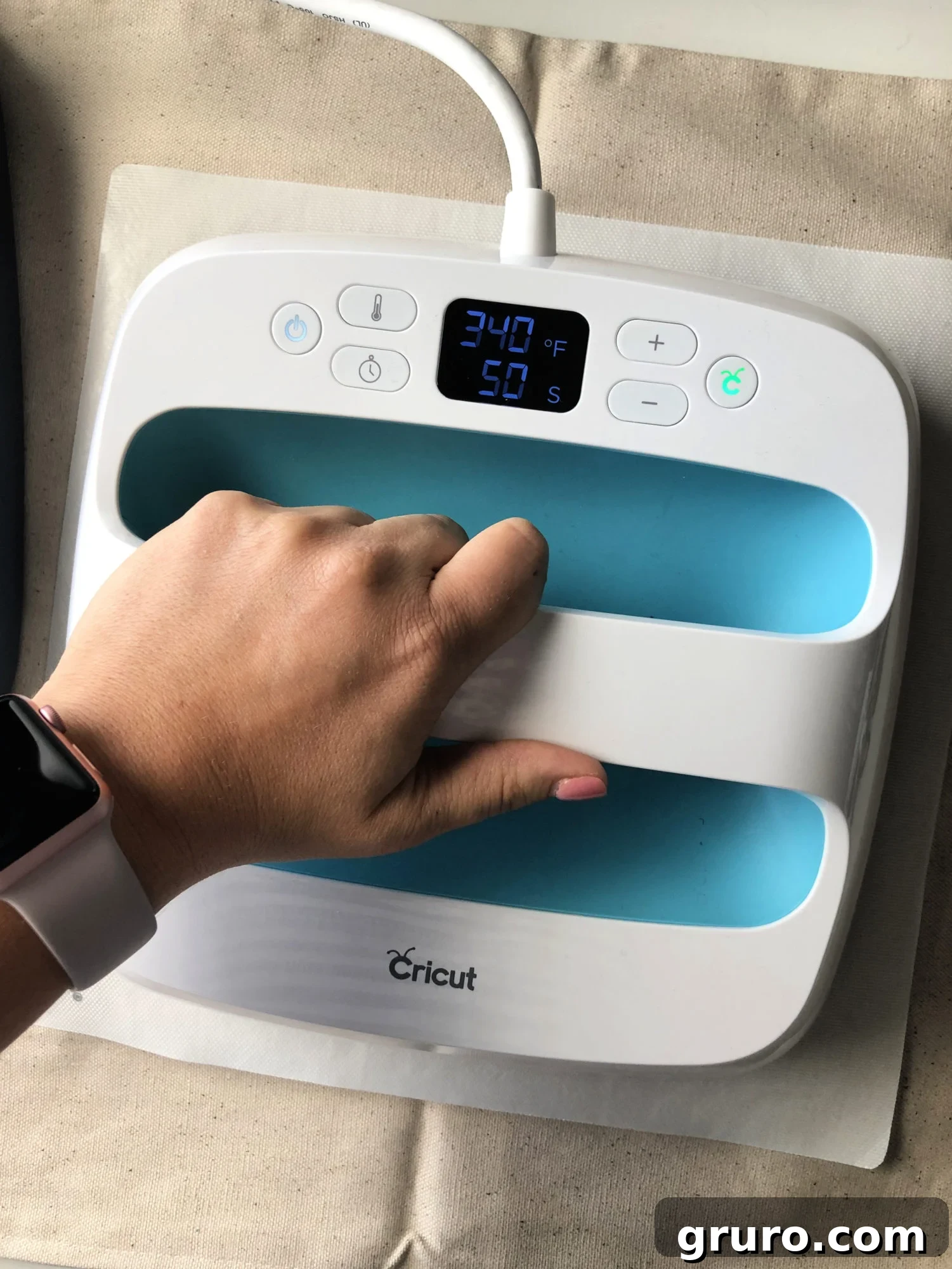 Applying Iron-On Vinyl to DIY Follow the Bunny Pillow with Cricut EasyPress