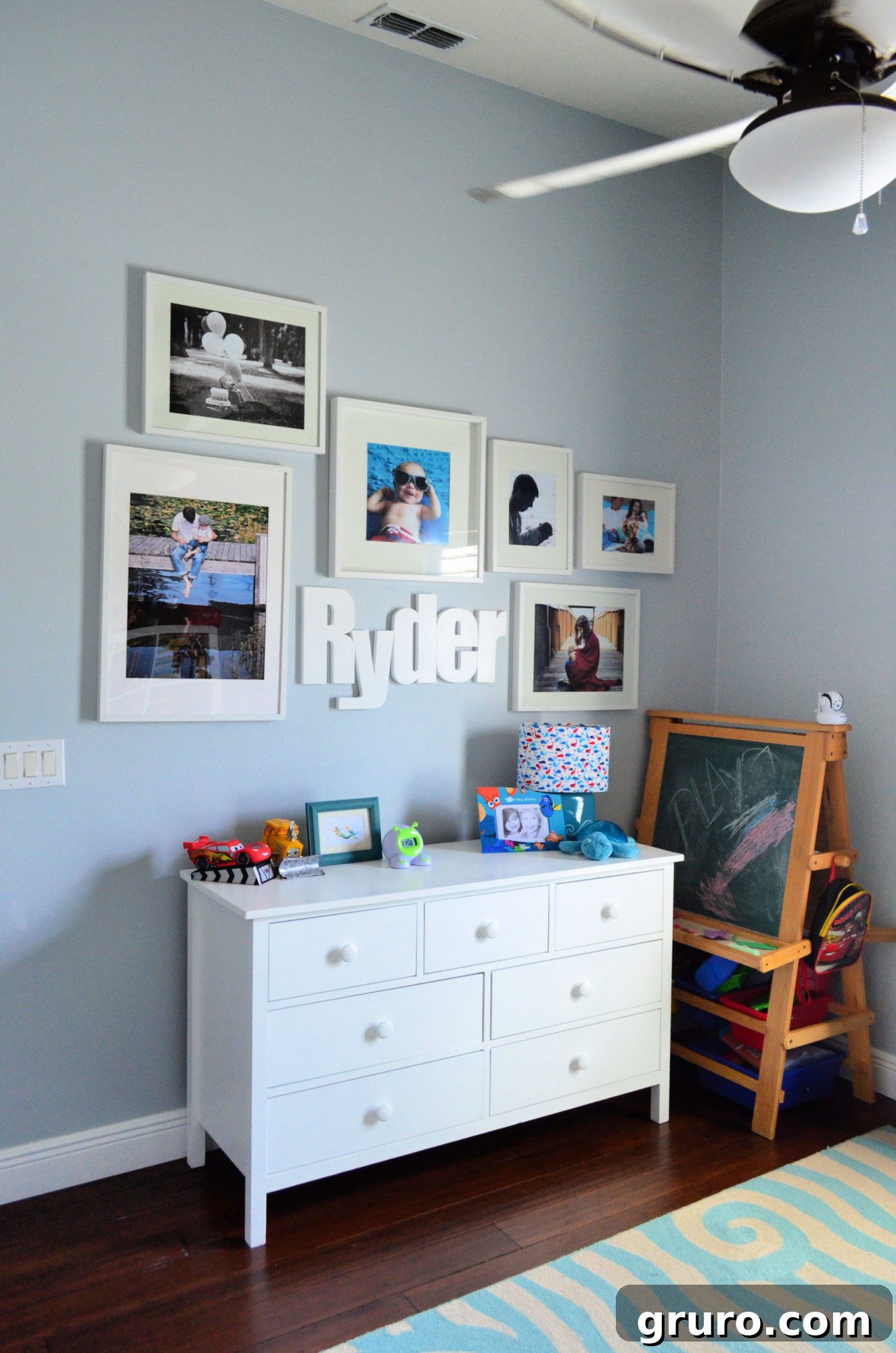 Nautical Toddler Room Gallery Wall with personalized name sign