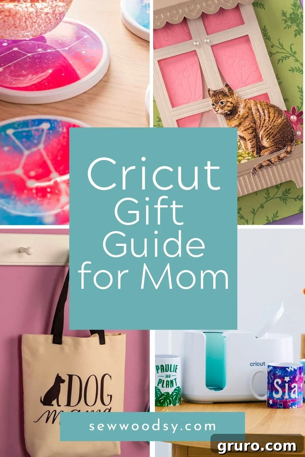 A collage of four different craft projects made with a Cricut machine, including personalized apparel, home decor, and accessories, with the blog post title overlaid.