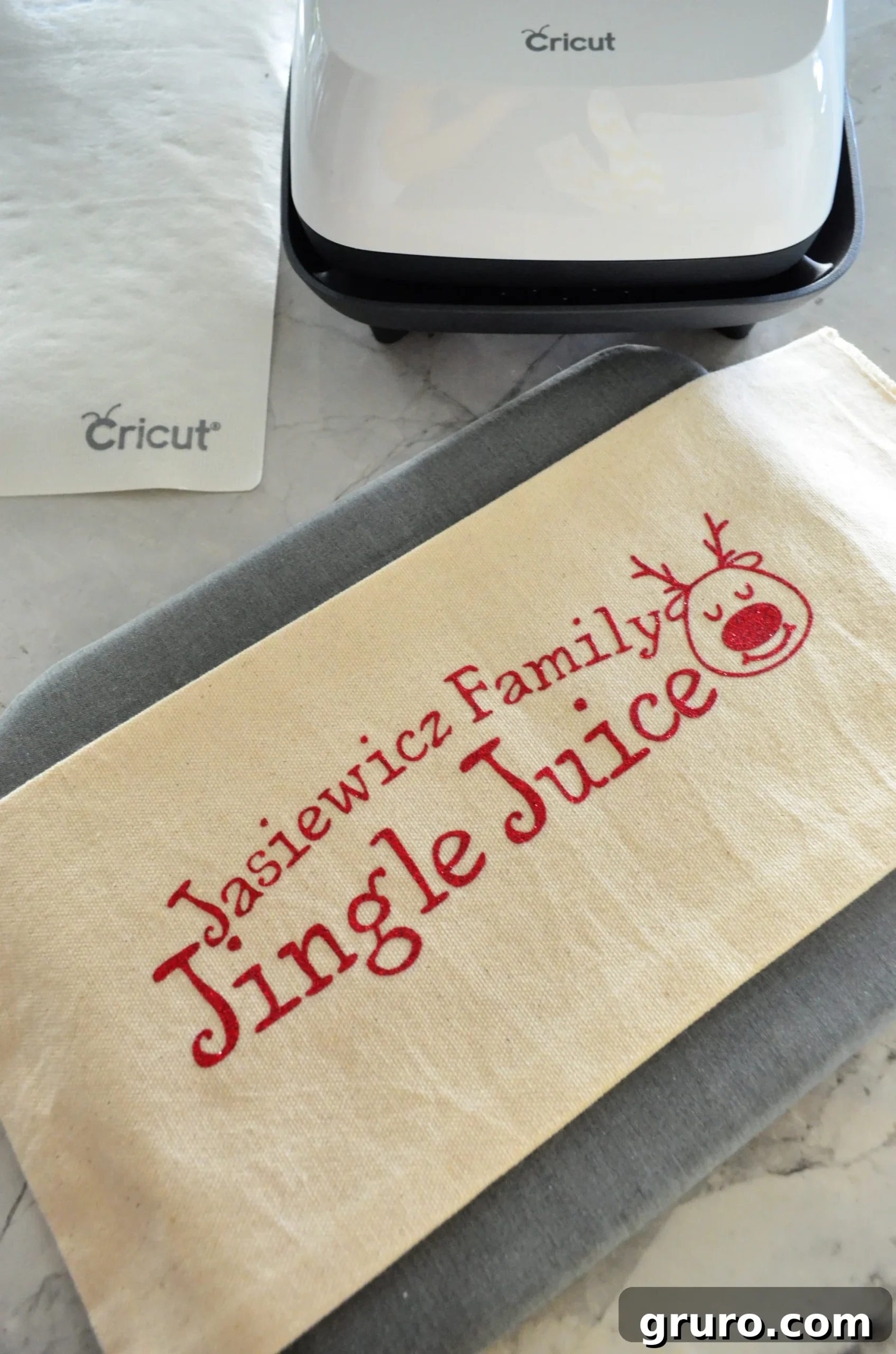 Completed DIY Personalized Jingle Juice Wine Bag Project