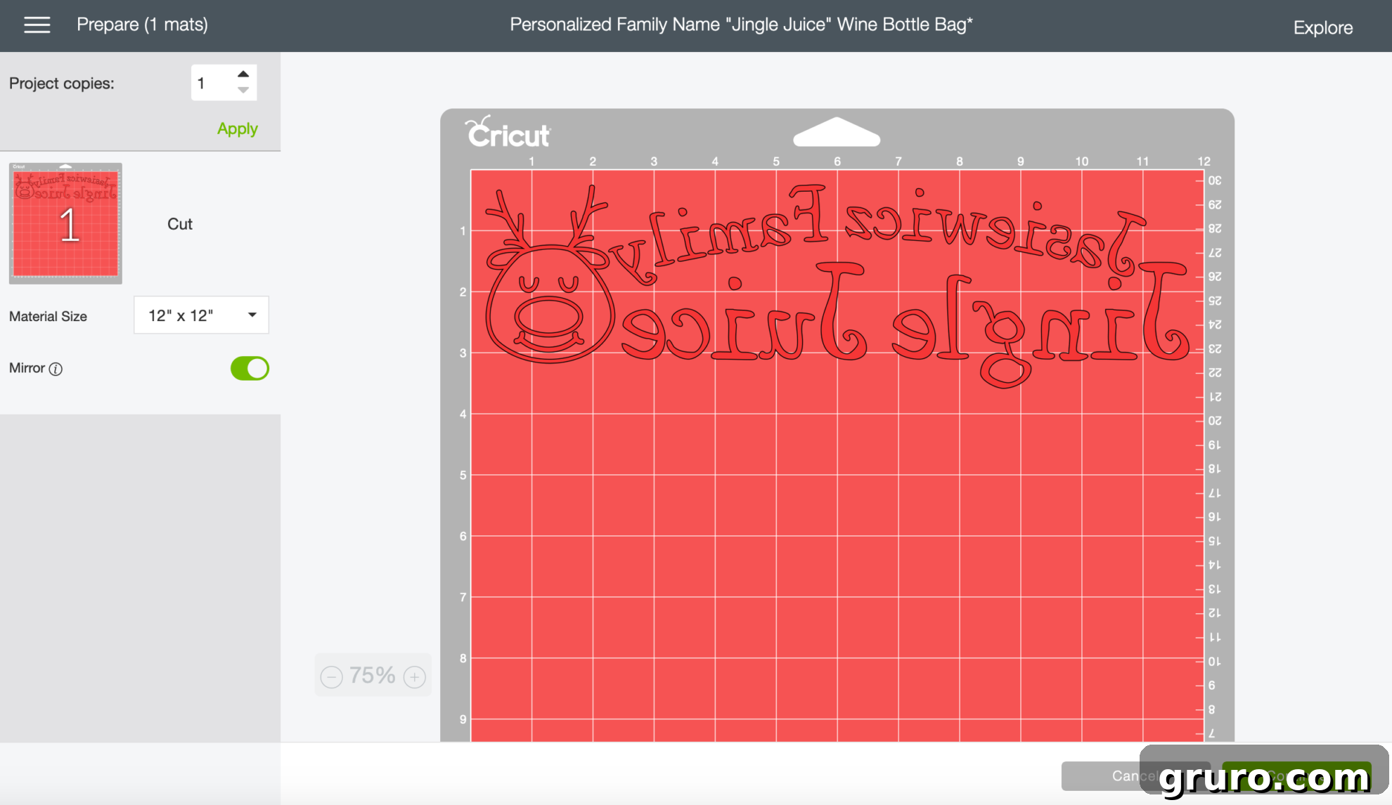 Cricut Design Space setup for Personalized Jingle Juice Wine Bag