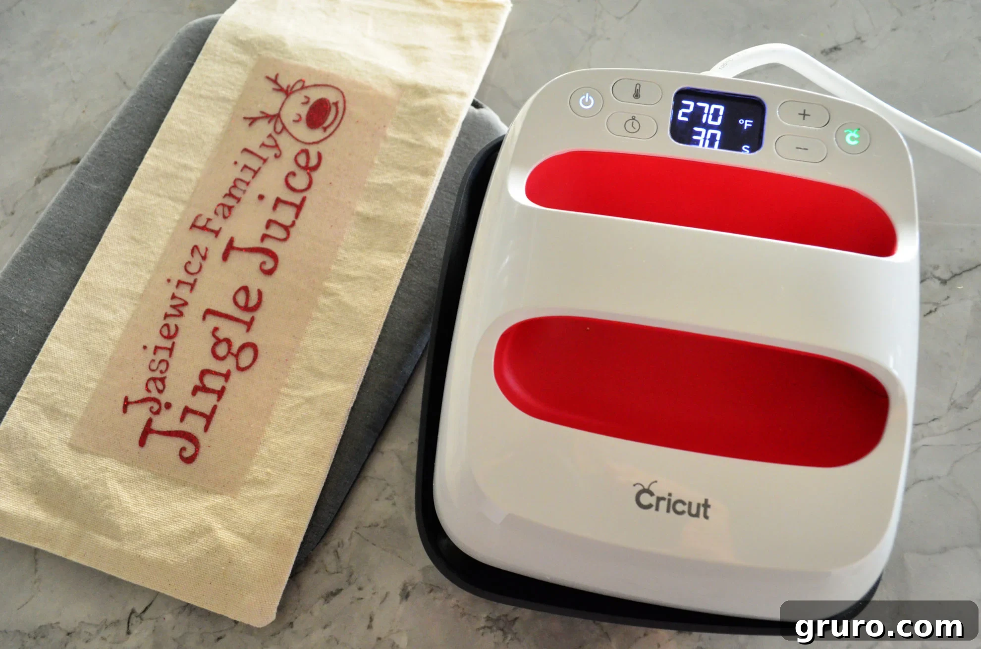 Applying Iron-On to DIY Personalized Jingle Juice Wine Bag using the Cricut EasyPress