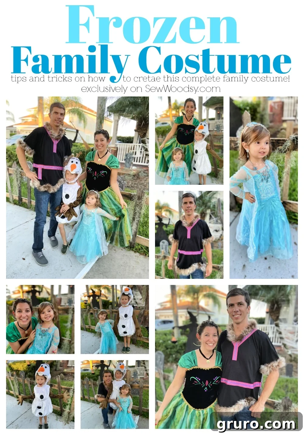 Frozen Family Halloween Costume - Elsa, Anna, Kristoff, and Olaf