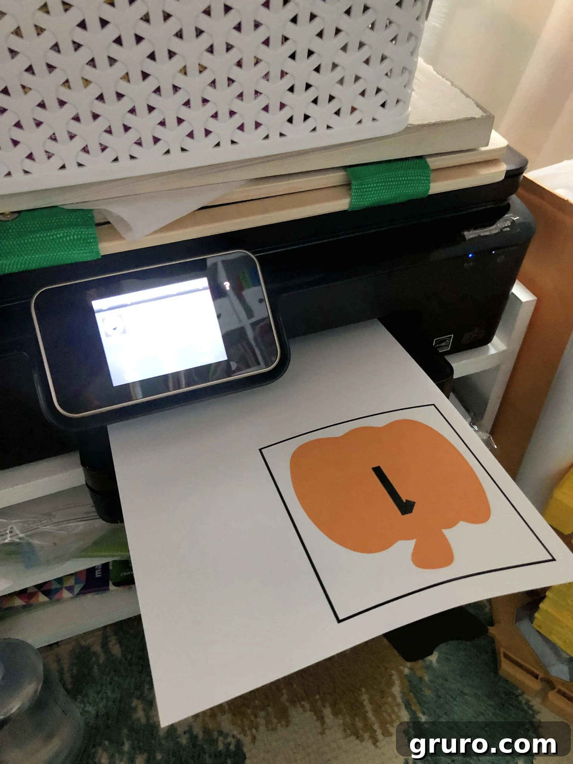 DIY Fishing for Numbered Pumpkins Game pumpkins being printed on a printer