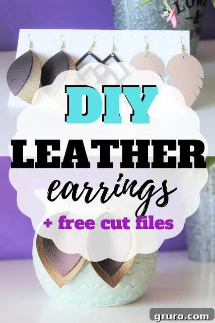 Stylish DIY leather earrings with free cut file, made using a Cricut machine.