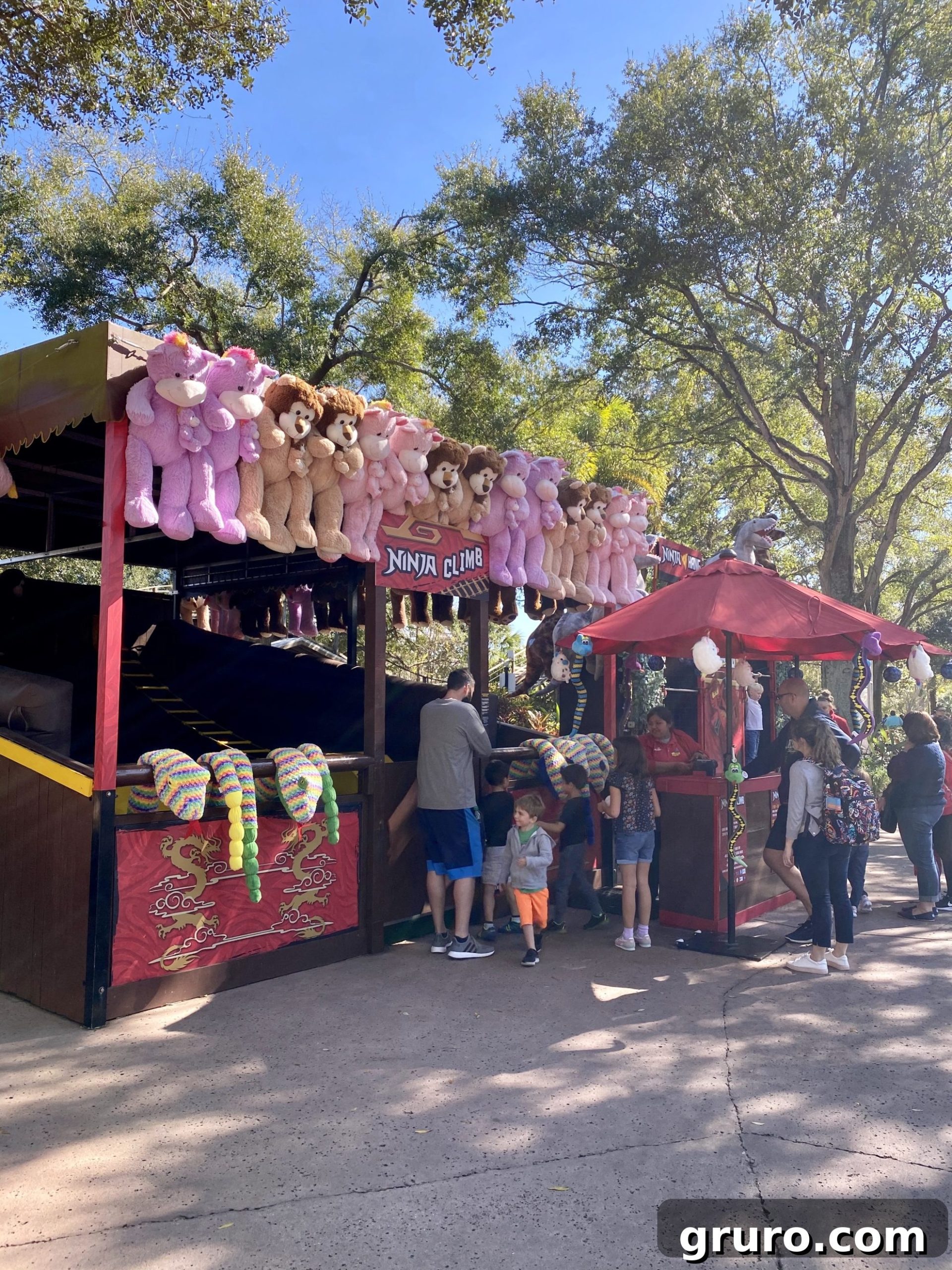 Ninja Skills Test game with plush animals hanging.