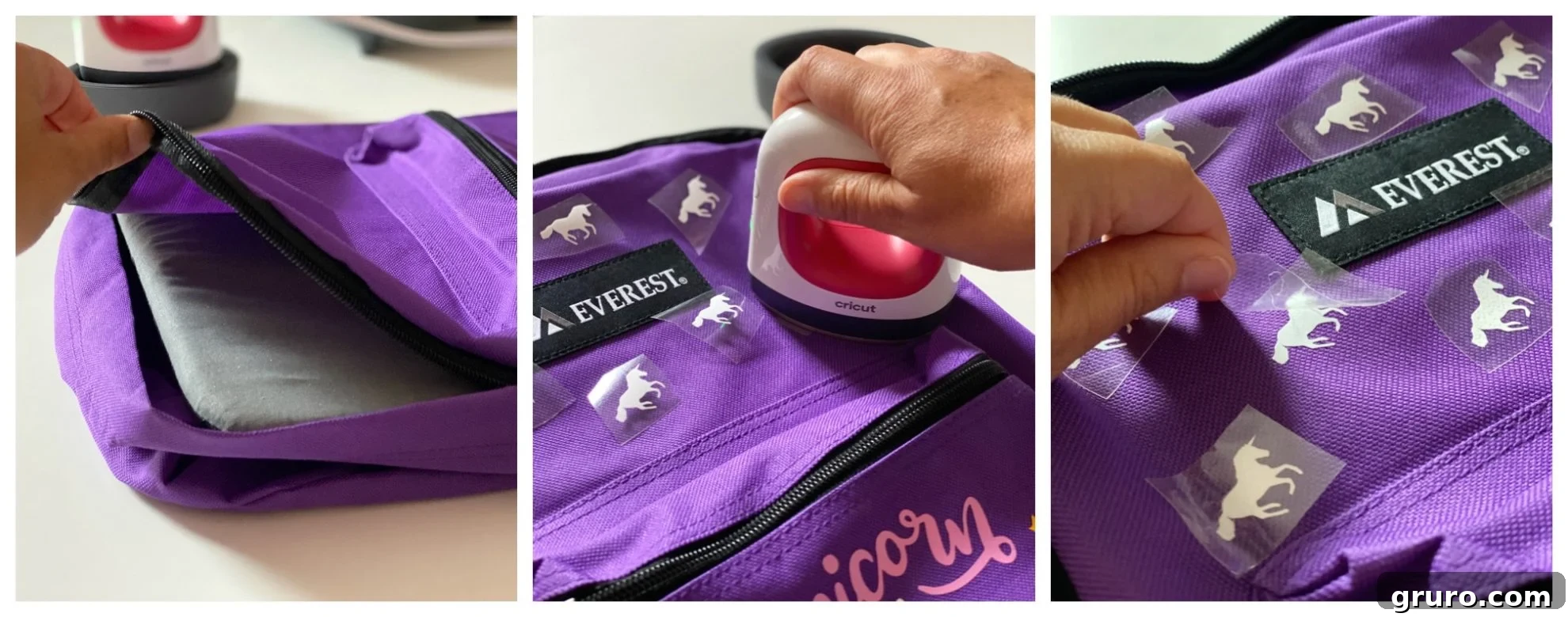 Steps for adding small unicorn details to the top of the bookbag