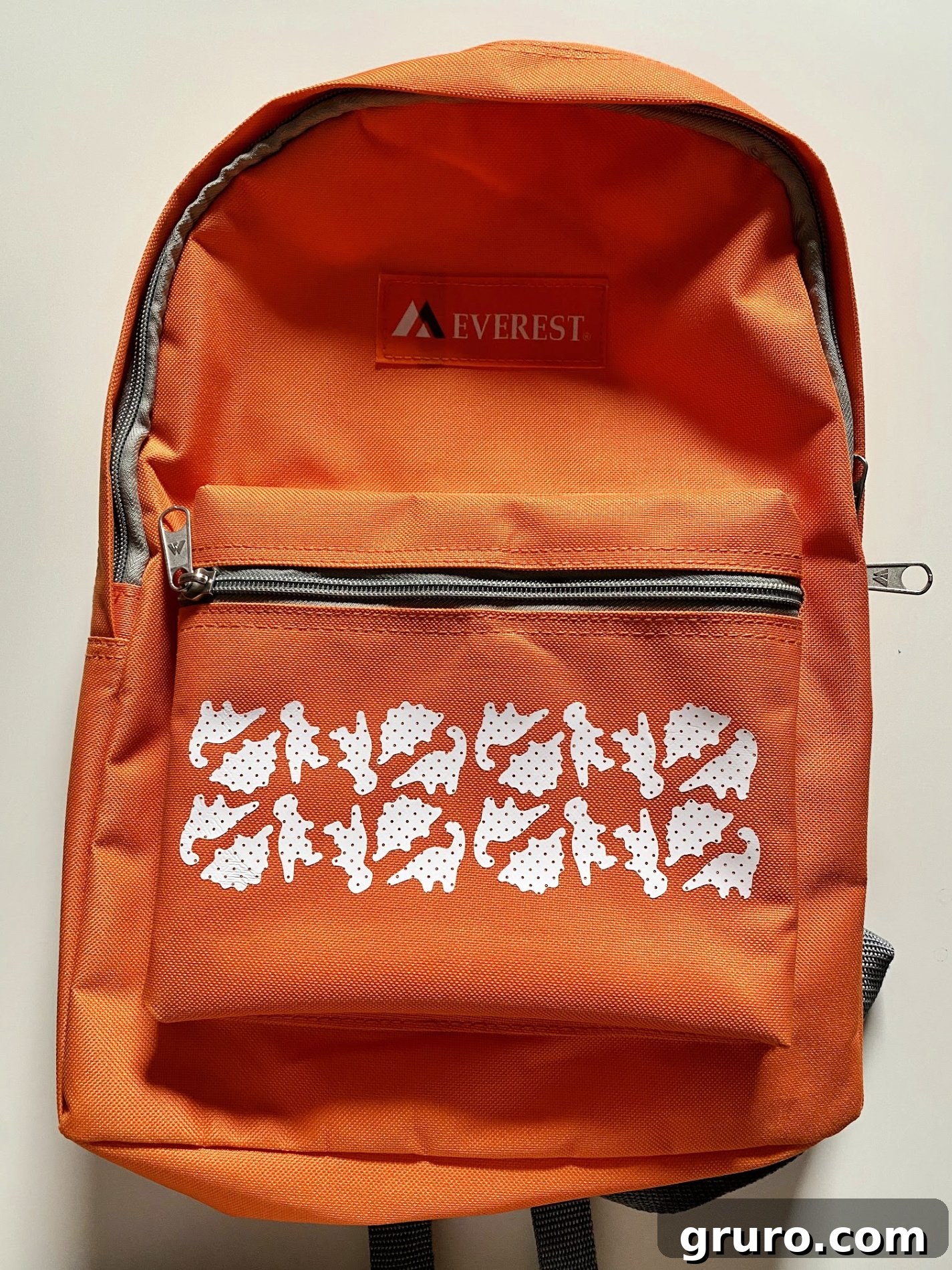Finished orange DIY dinosaur book bag