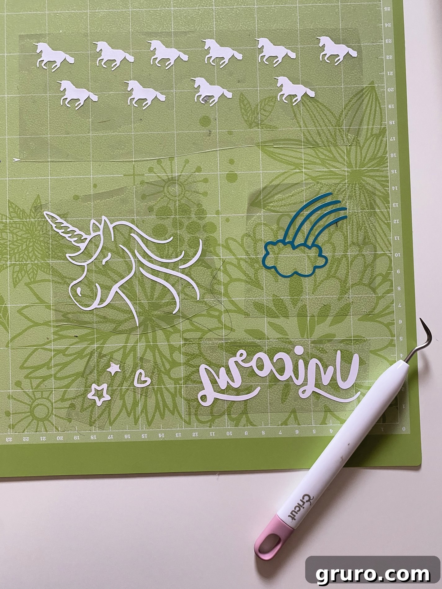 Weeding the unicorn iron-on vinyl design
