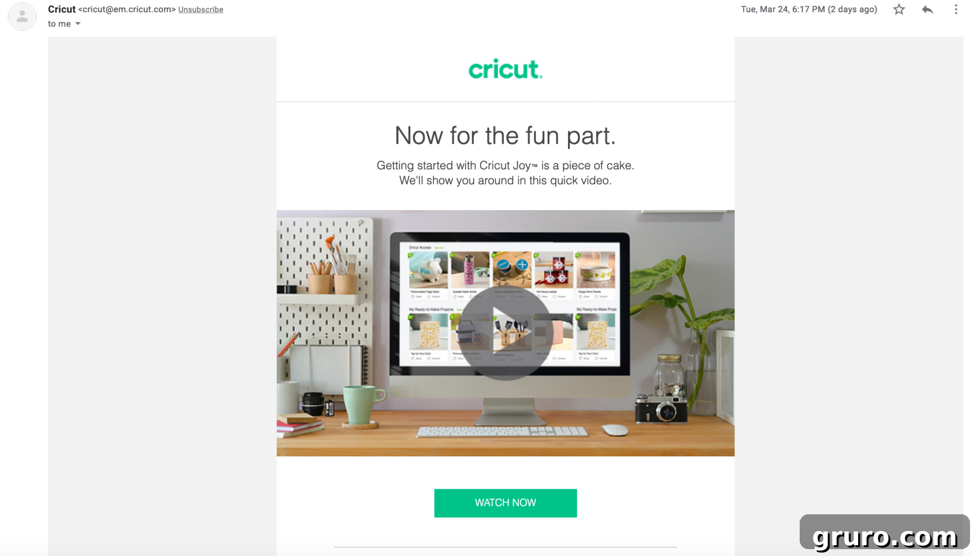 Cricut Design Space image showing a completed test project and links to learning resources.