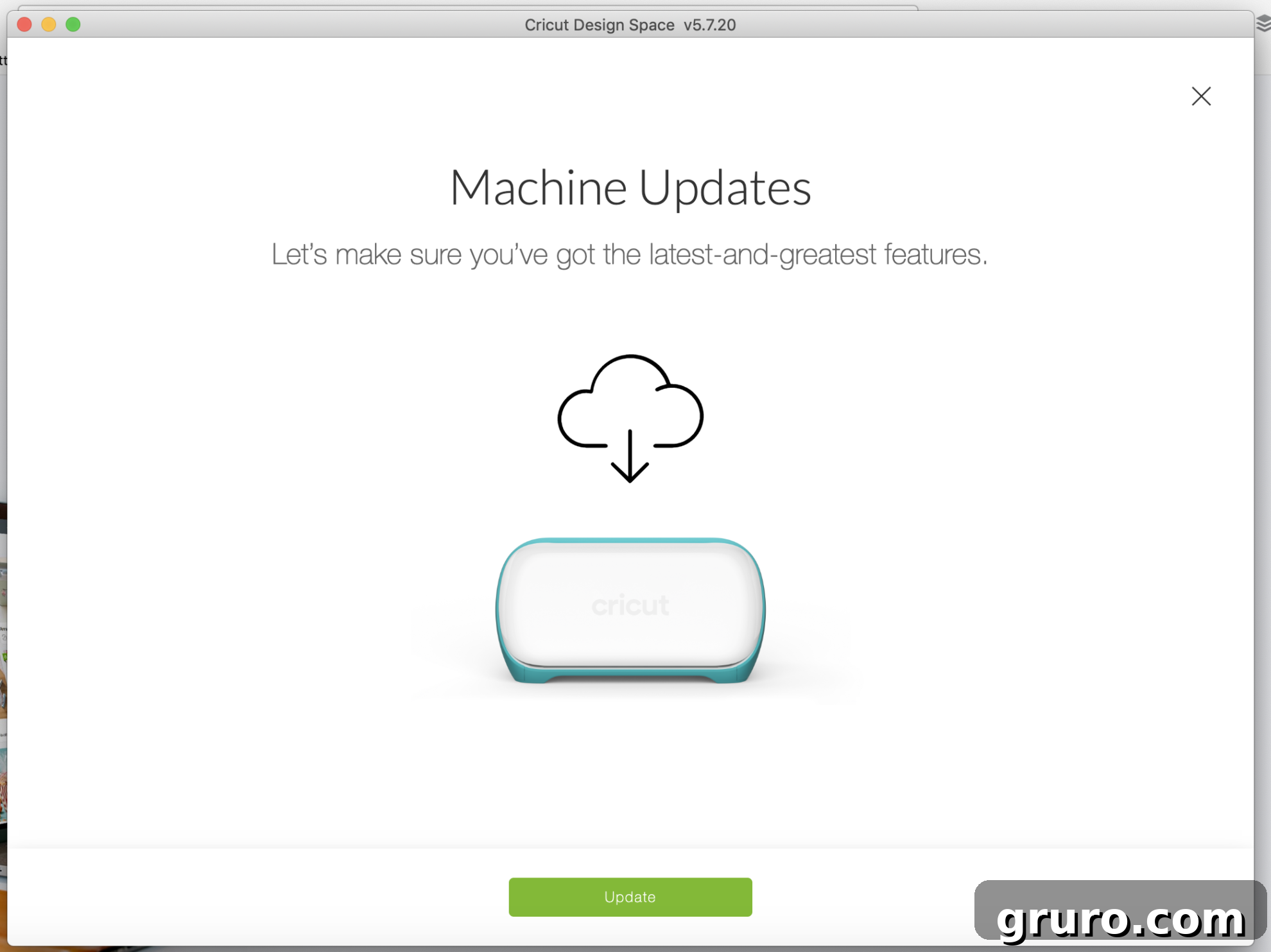 Screenshot of Cricut Design Space indicating a machine update is in progress for the Cricut Joy.
