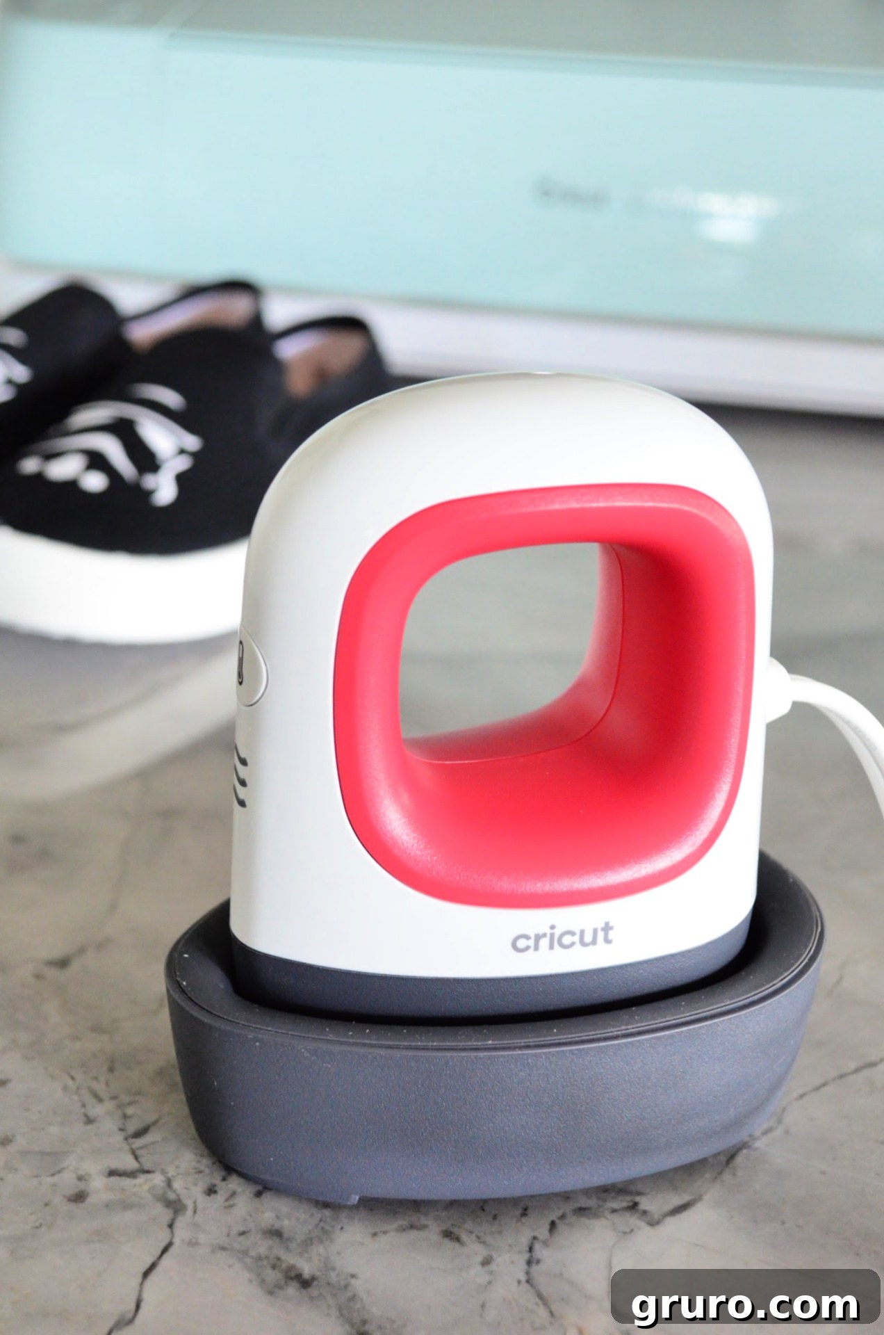 Crafting Your Own Imperial Kicks 8 Cricut EasyPress Mini with Stormtrooper Shoes int he background