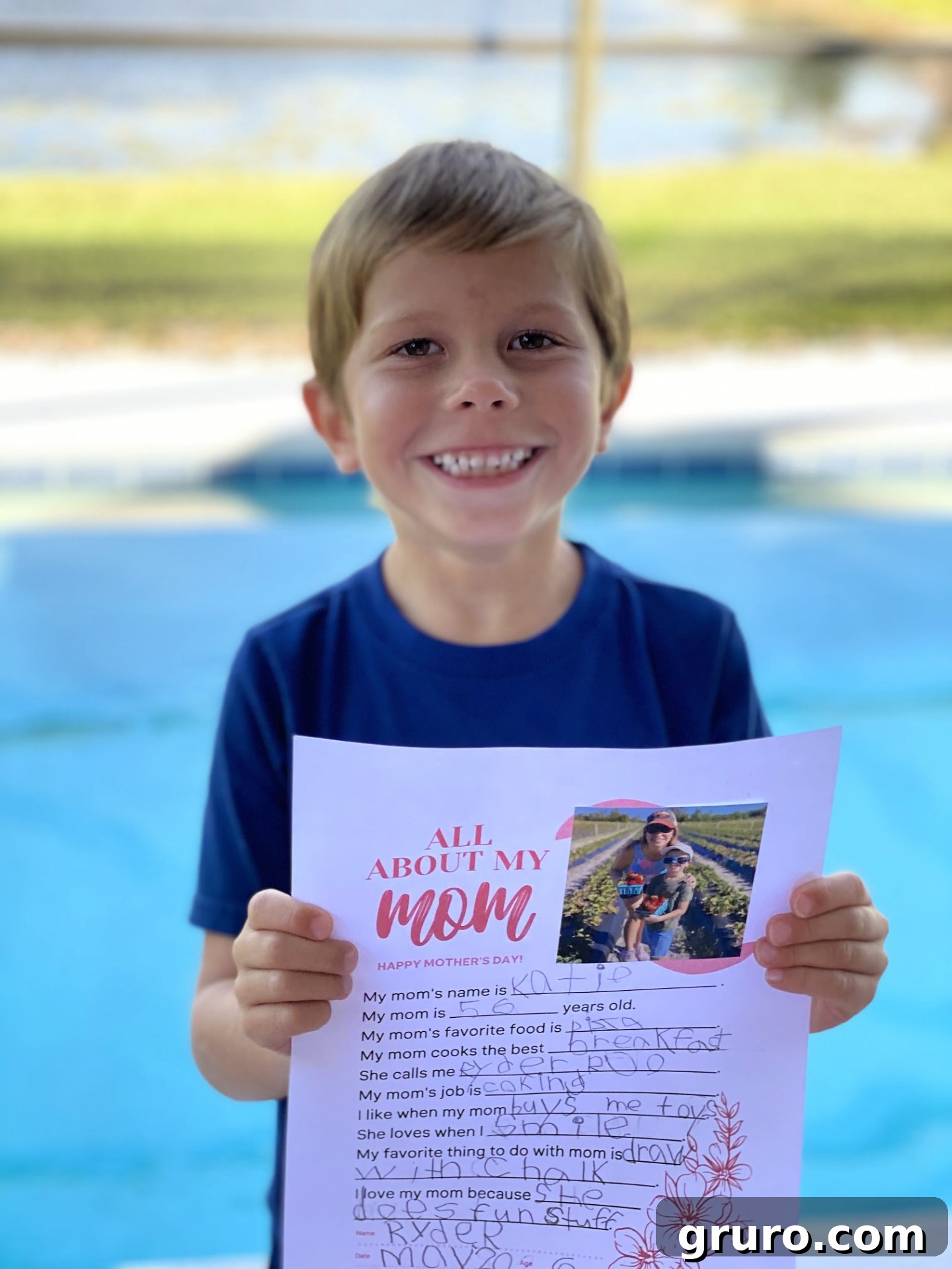 Heartwarming display of a completed Mother's Day Questionnaire Printable, filled out by children, capturing their love and innocence.
