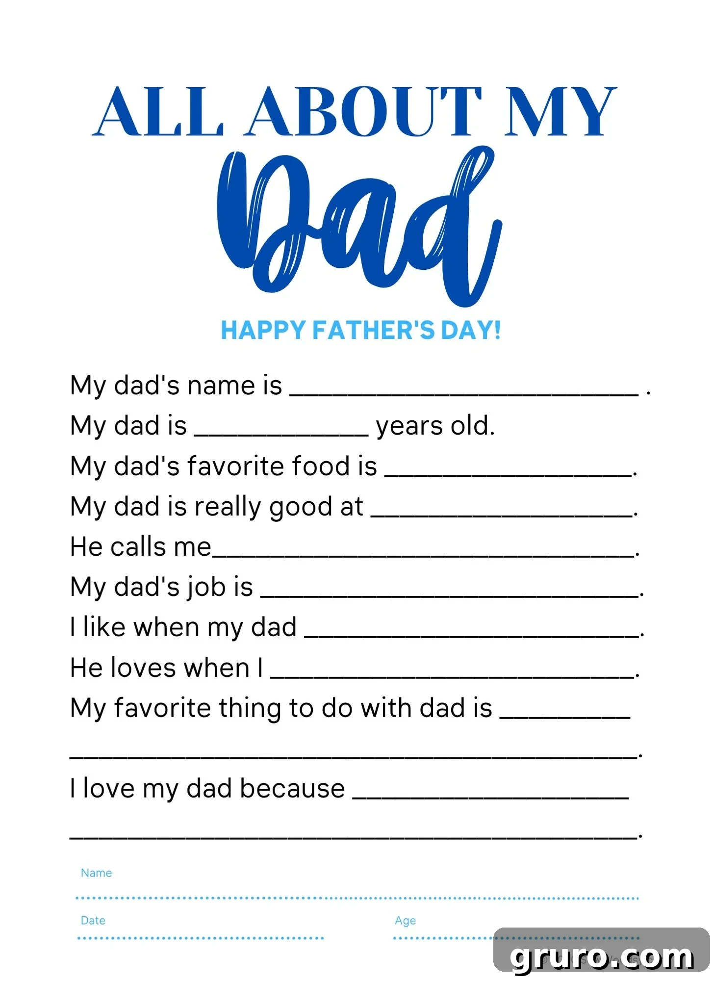 Father's Day printable without a photo space.