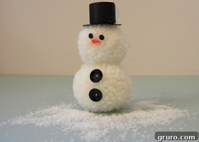 Close-up of a Pom-Pom Snowman Ornament