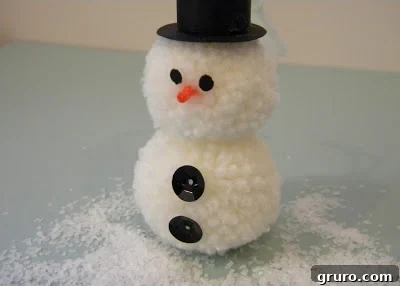 Pom-Pom Snowman in a 'snow flurry' setting