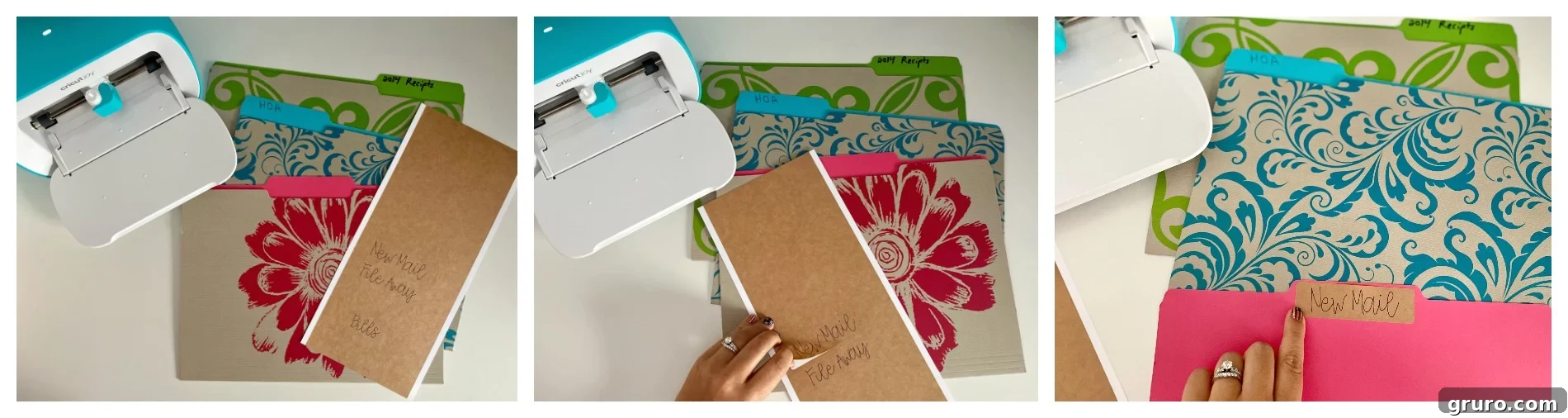 A close-up view of the Cricut Joy completing its task, with perfectly cut and written file folder labels emerging from the machine, showcasing the final product ready for application.