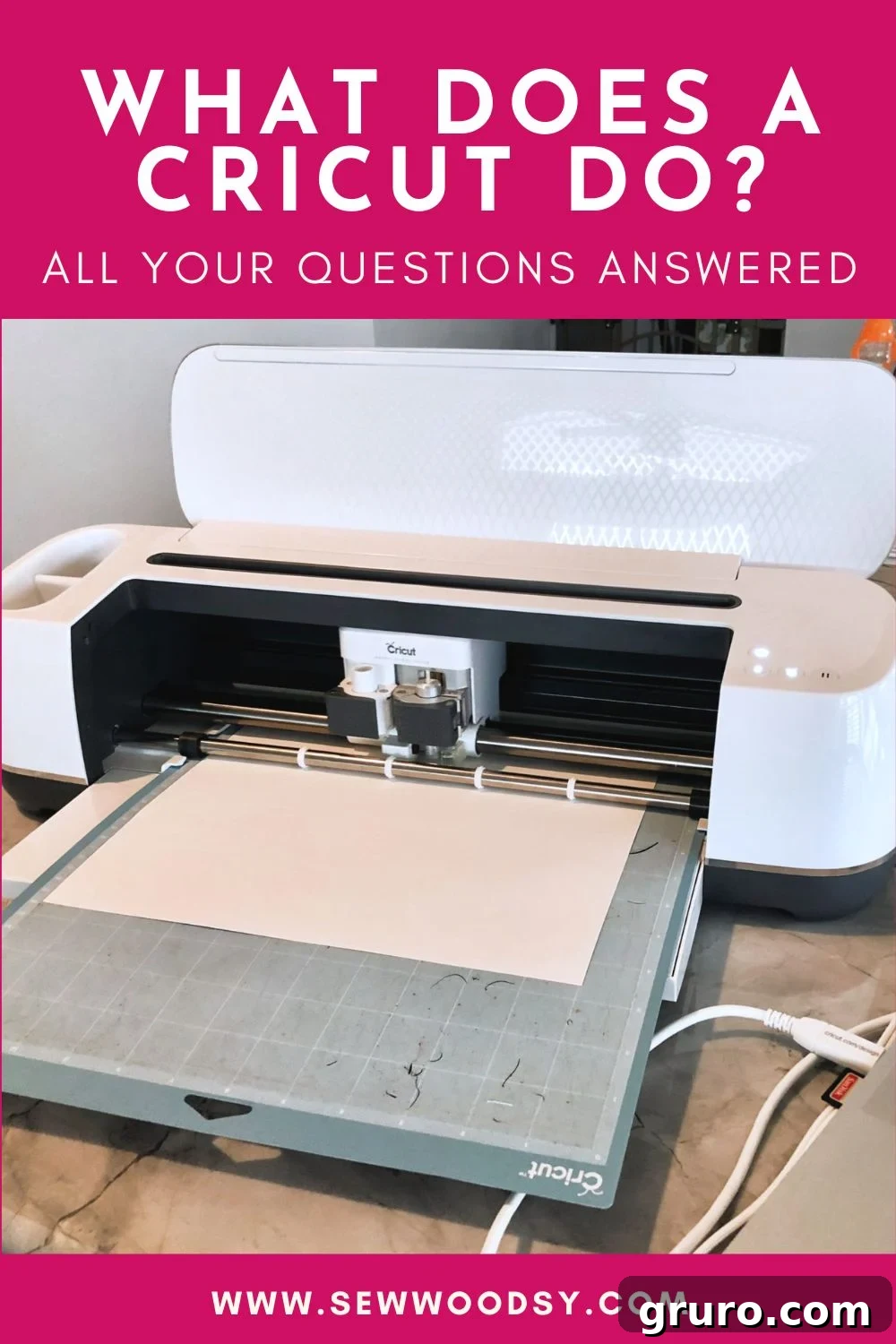 Everything You Can Make With a Cricut 2 White Cricut machine with post title text on image for Pinterest.