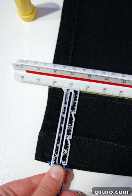 Marking the cut line on jeans