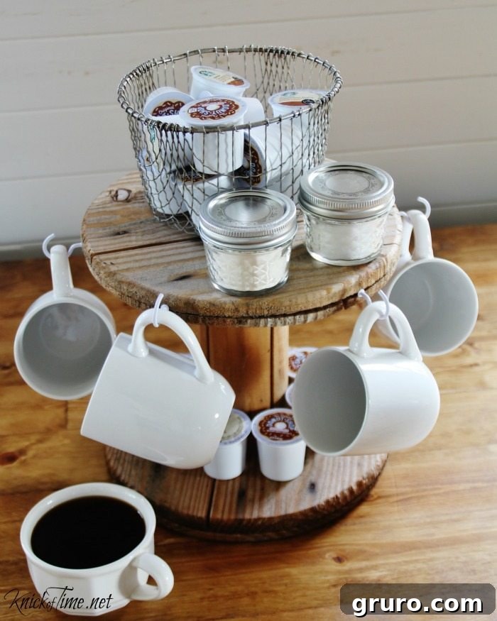 Repurposed Cable Spool DIY Coffee Station