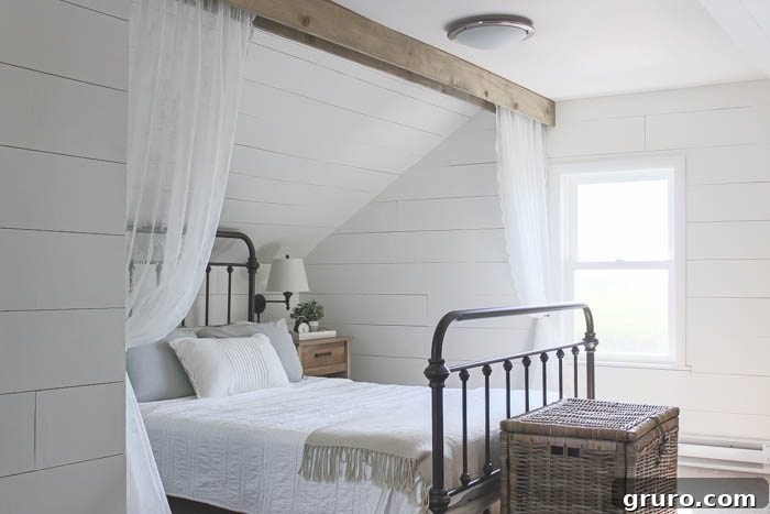 DIY Wood Beam and Lace Curtains for Farmhouse Windows