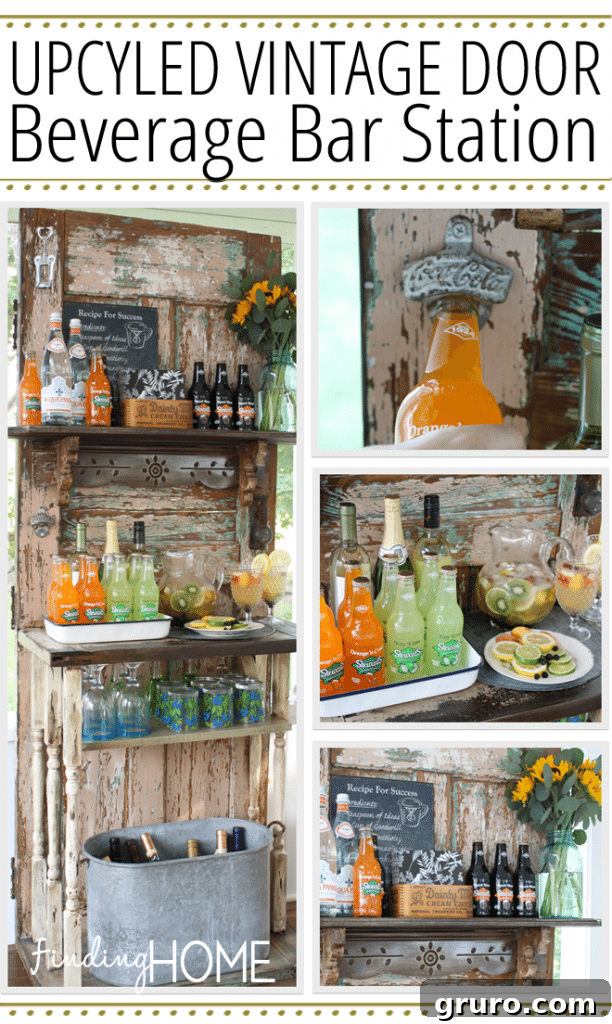 Upcycled Vintage Door Beverage Bar Station