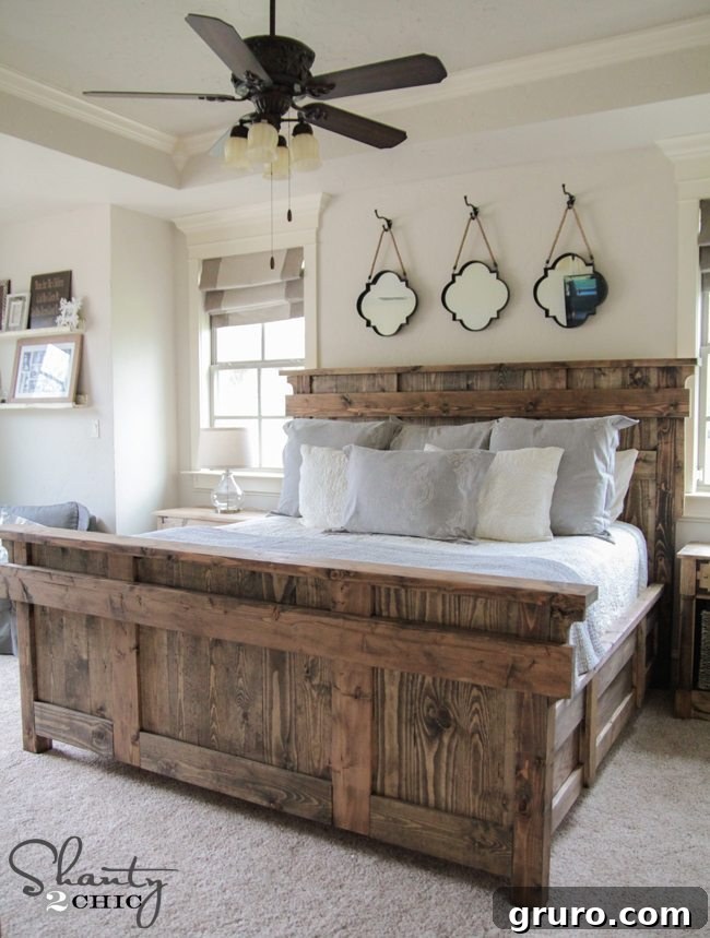 DIY King Size Farmhouse Bed with Free Plans