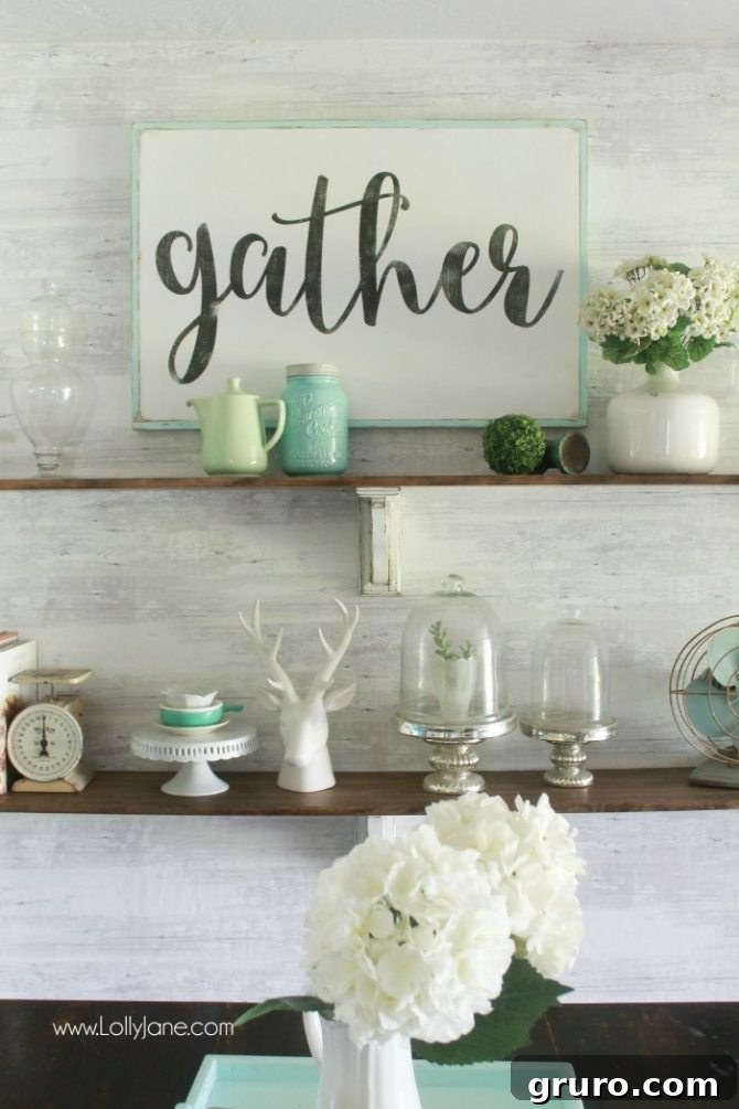 DIY Farmhouse Dining Room Shelves by Lolly Jane