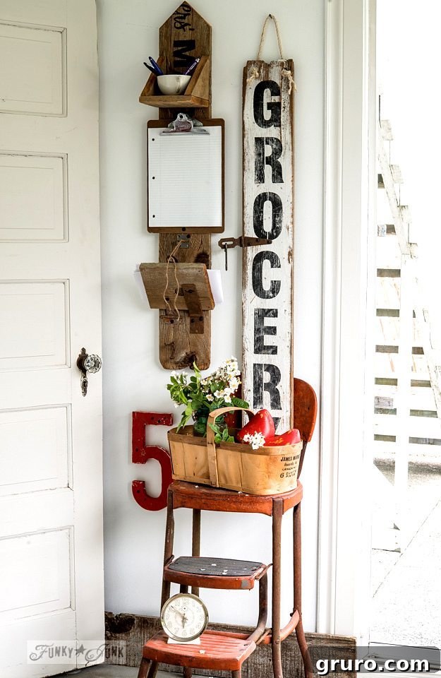 Reclaimed Wood Message Center with Grocery List Sign