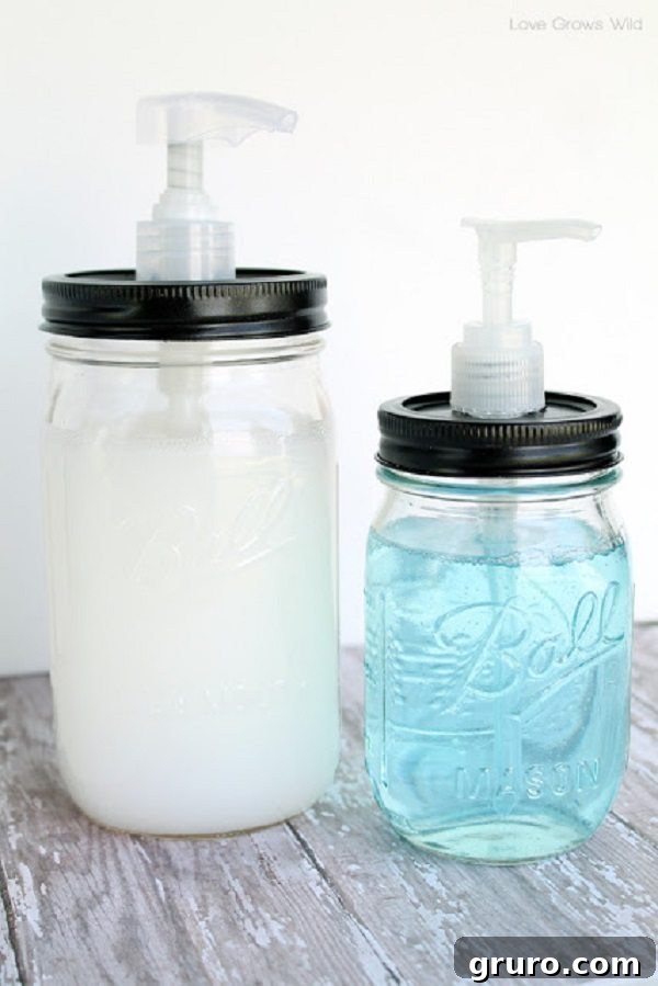 11 Genius Mason Jar Hacks 9 07 - Love Grows Wild - Mason Jar Soap Dispenser