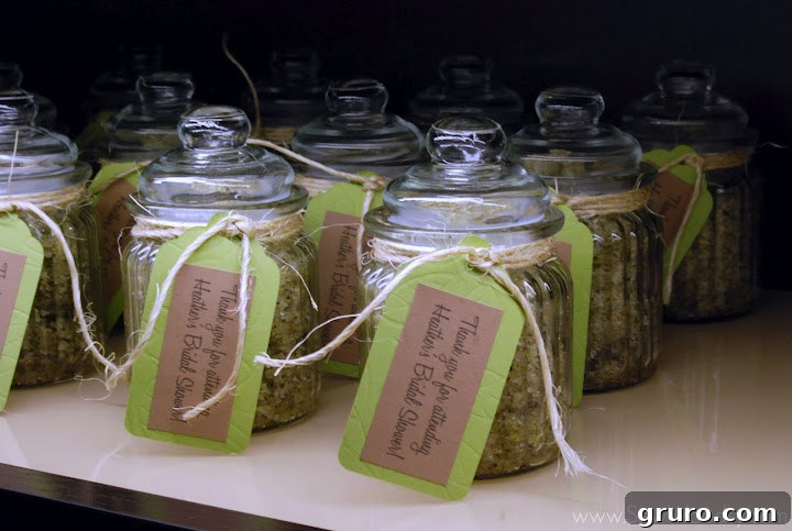 A close-up view of the perfectly packaged Lemon Tea Sugar Scrub favor, highlighting the label and twine details.