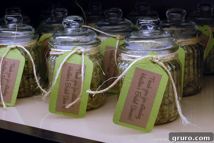 The full array of Lemon Tea Sugar Scrubs, showcasing the elegant and cohesive presentation of the bridal shower favors.