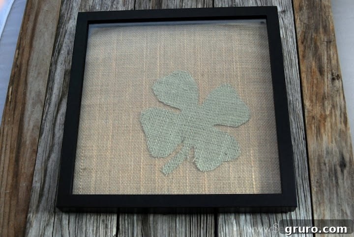 Finished burlap four leaf clover wall art, ready for framing