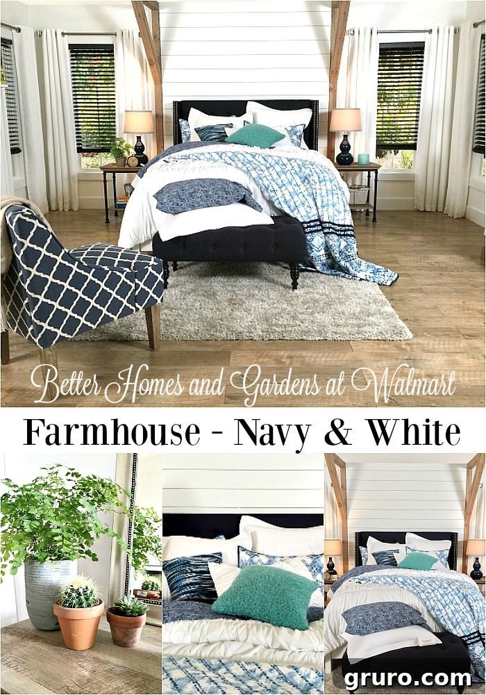 Budget-friendly Farmhouse bedroom decor inspiration featuring Better Homes and Gardens products available at Walmart, curated by Refresh Restyle.