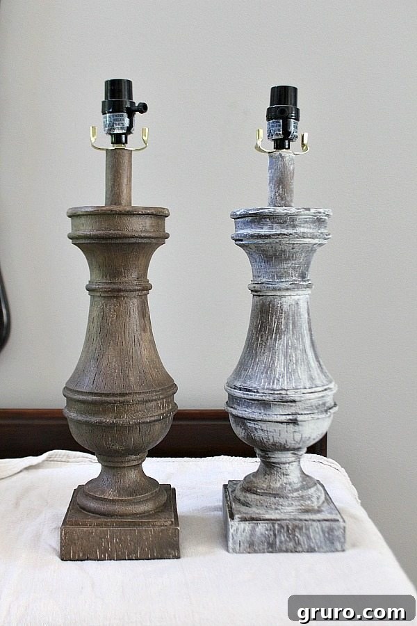 Before and After Lamp makeover with Maison Blanche vintage paint