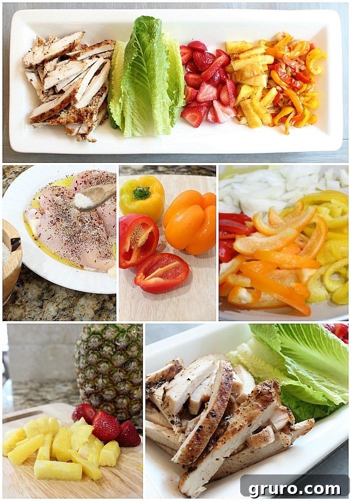Grilled Chicken Lettuce Wraps with a vibrant mix of fresh fruits and vegetables, quick and easy for a healthy meal.