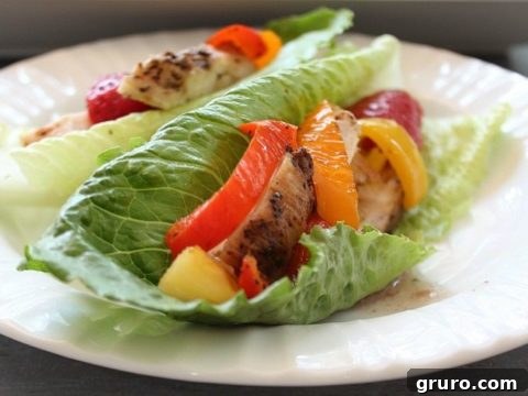 Lettuce wrapped chicken recipe - sweet and spicy, featuring grilled chicken and fresh produce.
