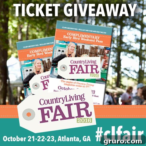 A vibrant collage featuring Country Living Fair elements like vintage signs, handmade crafts, and rustic decor, hinting at the fair's atmosphere.
