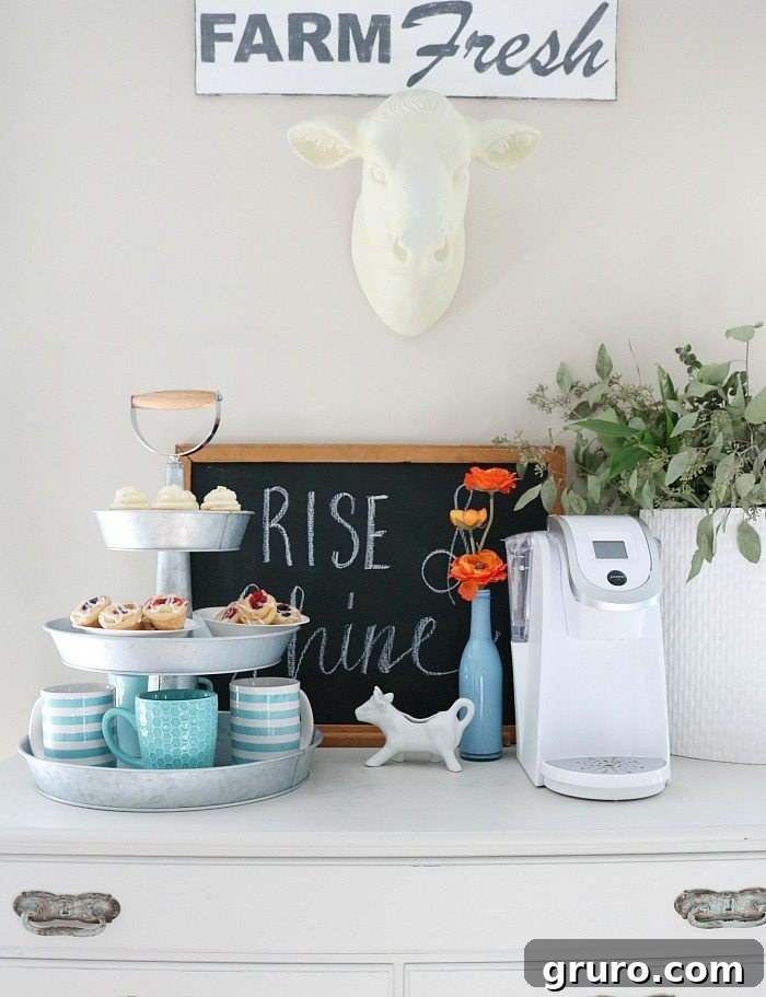 Coffee and sweets served in a 3-tiered galvanized stand