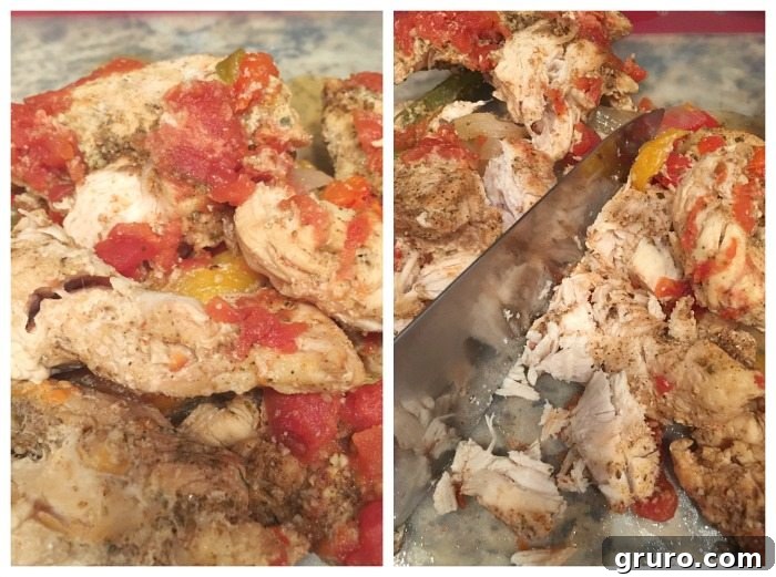 Chicken fajitas cooking and bubbling in the slow cooker
