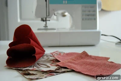 A partially sewn bean bag, turned inside out to show the correct side of the fabric