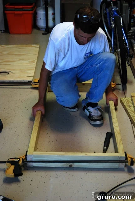 Wood pieces cut and ready for assembly of the cornhole board frame