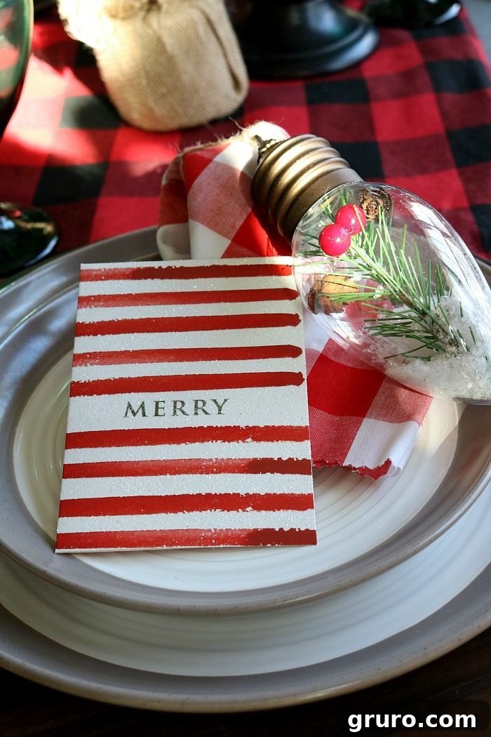 Creative Christmas Place Cards Charming small Christmas cards repurposed as place cards for a rustic holiday table