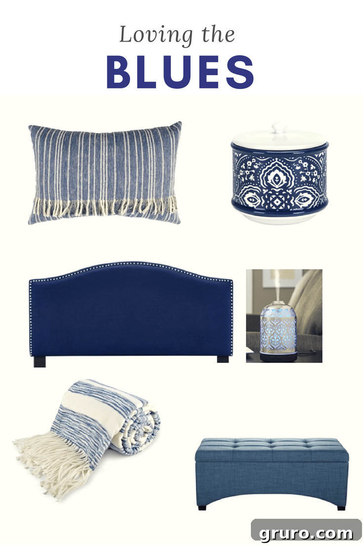Loving the Blues - guest room decor with blue accents