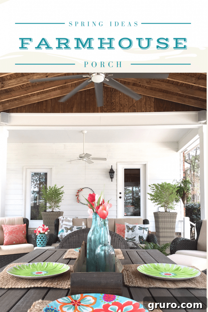Colorful spring ideas for farmhouse porch