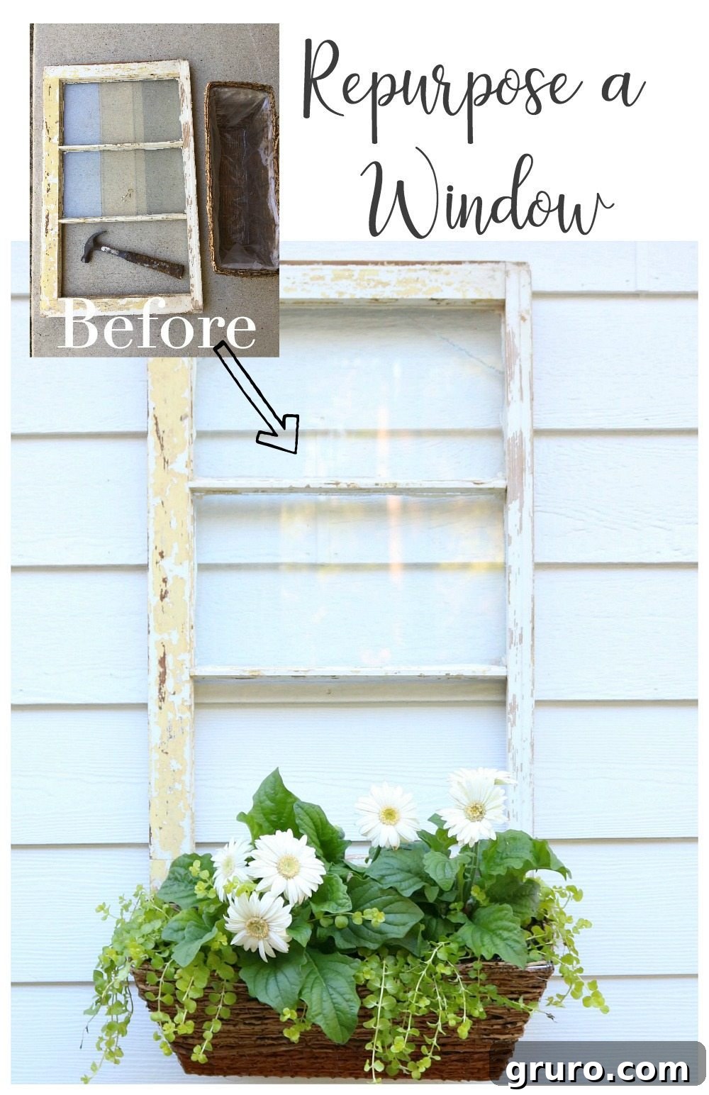 An old window idea to repurpose it into a stunning piece of home decor, encouraging creativity and upcycling.