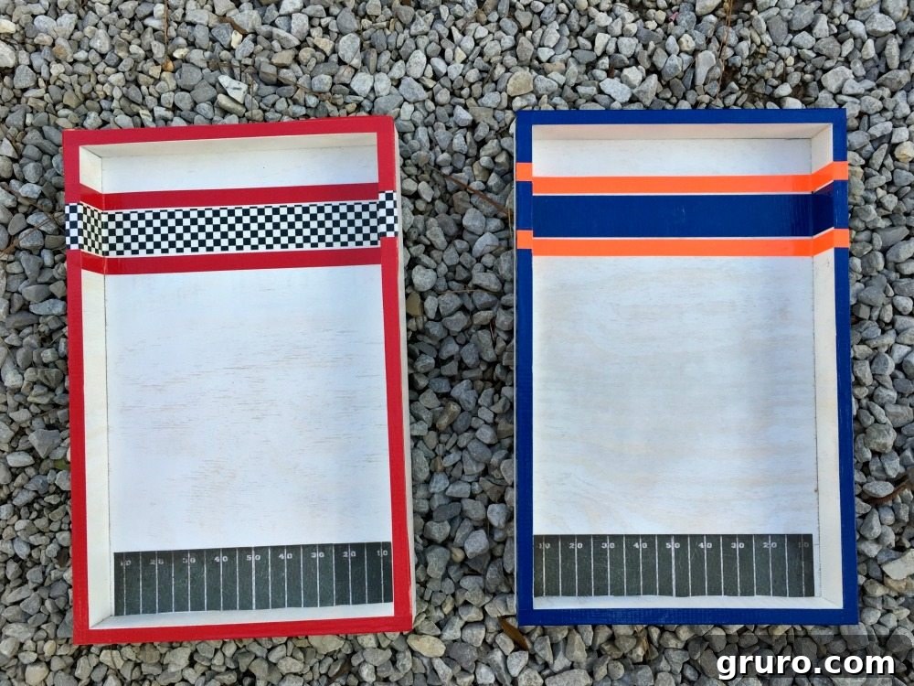 After spray paint, decorate the bottle opener game; I used Duck Tape for vibrant team colors