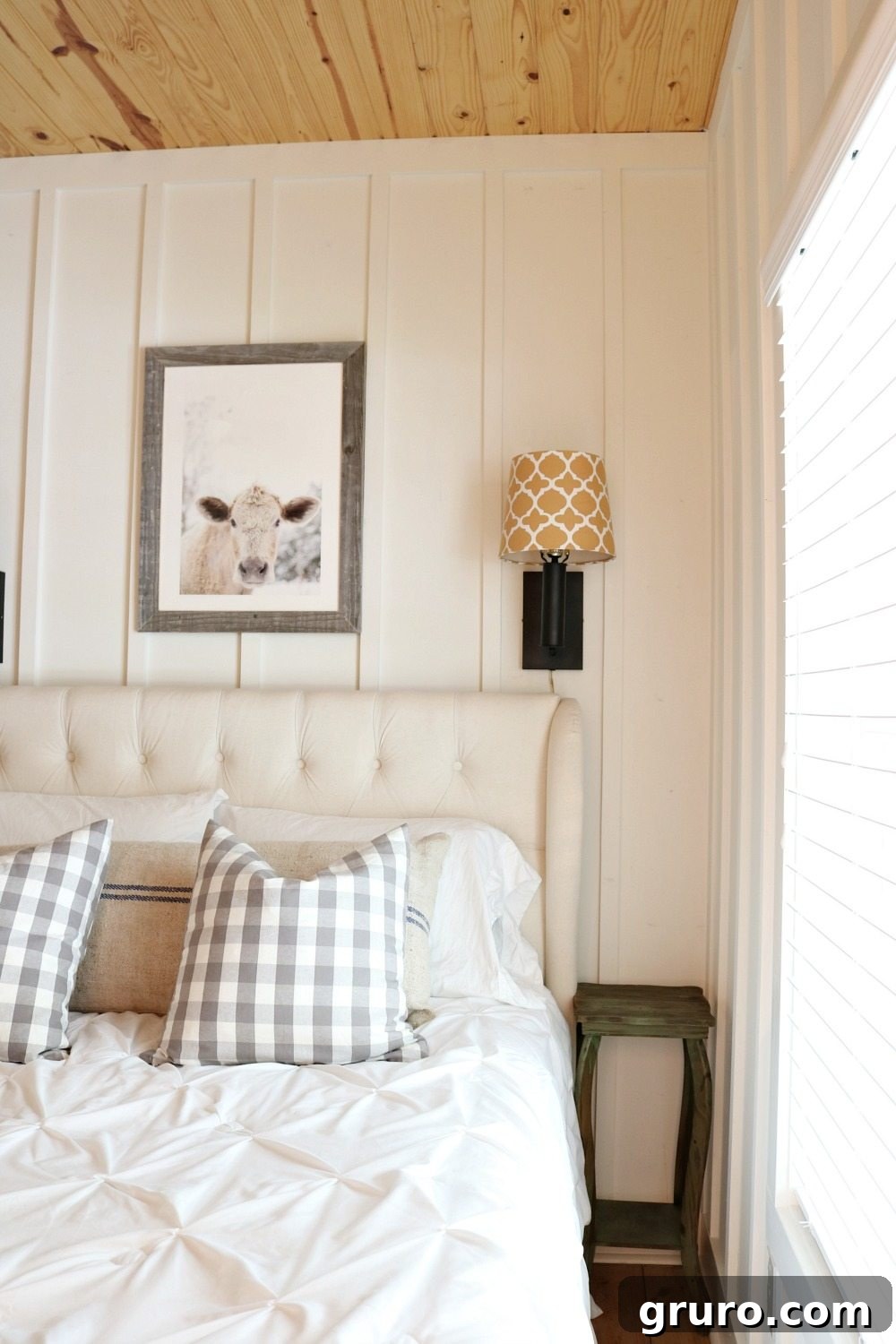 Give Your Brass a Modern Makeover 8 Farmhouse bedroom with lights above the bed
