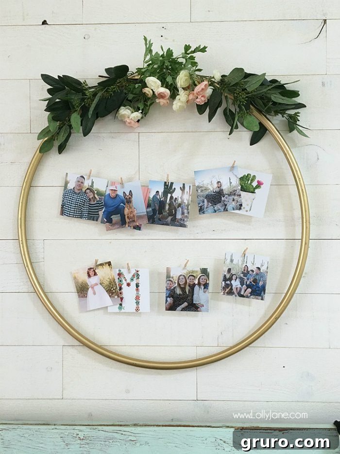 Creative DIY Hula Hoop Photo Display for personalizing home decor