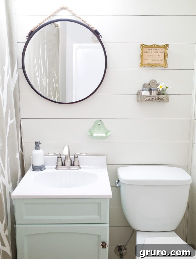 Farmhouse style bathroom makeover achieved in one weekend